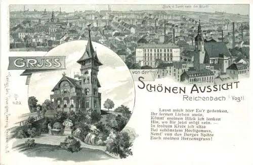 Reichenbach im Vogtland - Gruss von der schönen Aussicht - Litho -742134