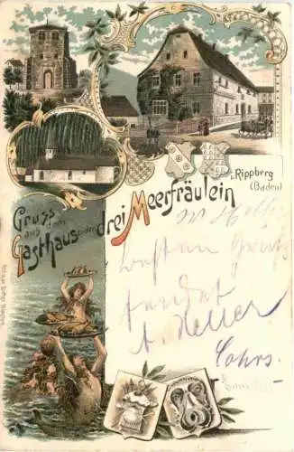 Rippberg Baden - Gruss aus dem Gasthaus zu den 3 Meerfräulein - Litho - Walldürn -742238