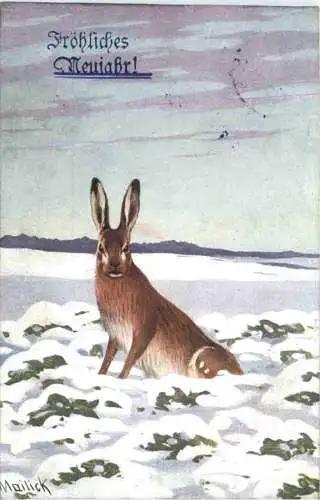 Neujahr - Hase - Künstler Ak Mailick -743470