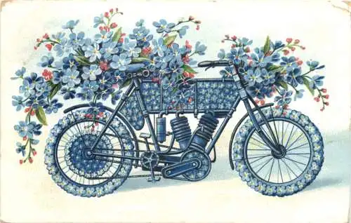 Motorrad aus Blumen - Prägekarte -745890