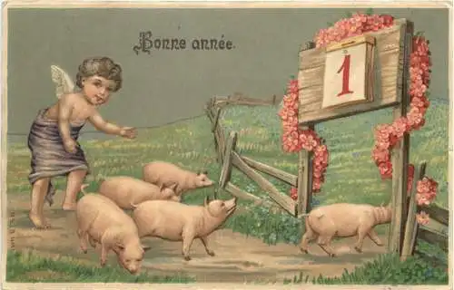 Neujahr - Schweine - Prägekarte -746074