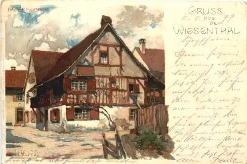 Gruss aus dem Wiesental - Hausen - Hebelhaus - Litho -749992