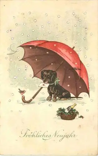 Neujahr - Hund unter Regenschirm -752520