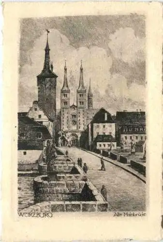 Würzburg - Alte Mainbrücke - Radierung -754756