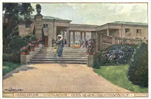 Karlsruhe - Künstler Ak H. Göhler - Stadtgarten -755456