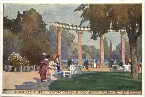 Karlsruhe - Künstler Ak H. Göhler - Stadtgarten -755464