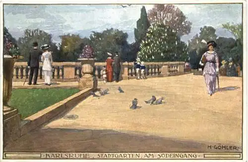 Karlsruhe - Künstler Ak H. Göhler - Stadtgarten -755458