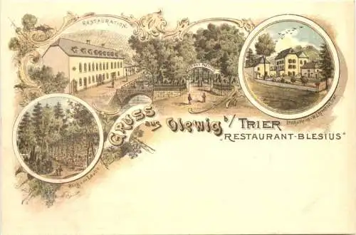 Gruss aus Olewig bei Trier - Restaurant Blesius - Litho -760636