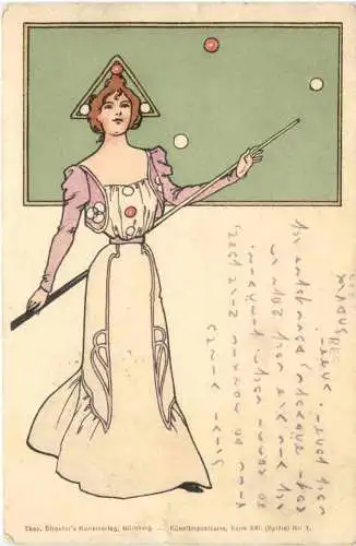 Künstler Ak Jugendstil- Billard -761454