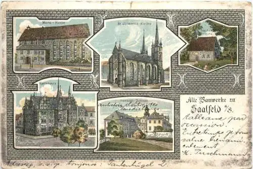 Alte Bauwerke zu Saalfeld a. Saale - Litho -762450