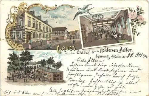 Leumnitz bei Gera - Gasthof zum goldenen Adler - Litho -762488