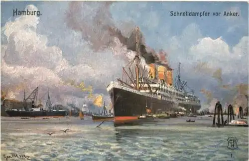Hamburg - Schnelldampfer vor Anker -762554