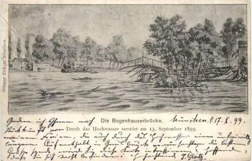 München - Bogenhauserbrücke - Hochwasser 1899 -763342