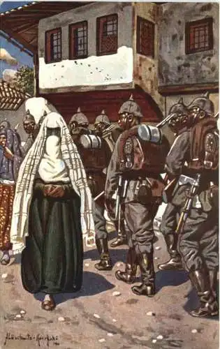 WW1 Deutsche Truppen ziehen durch Mitrowitza -764418