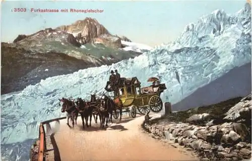 Furkastrasse mit Rhonegletscher - Postkutsche -765196