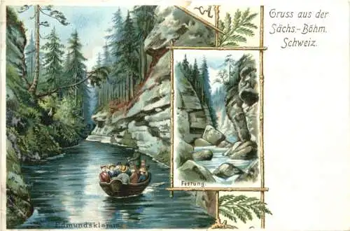 Gruss aus der Böhmischen Schweiz - Edmunsklamm - Litho -765814