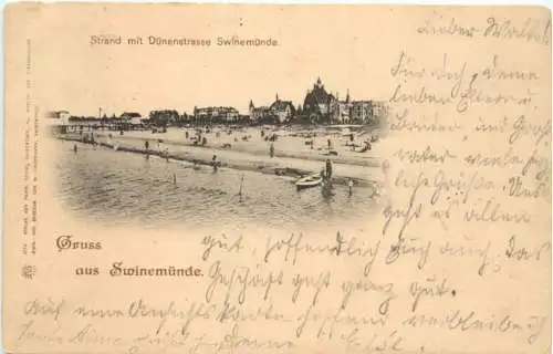 Gruss aus Swinemünde - Strand mit Dünenstrasse -765890