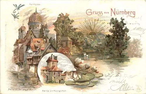 Gruss aus Nürnberg - Synagoge - Judaika - Litho -766672