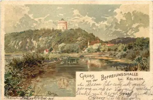 Gruss von der Befreiungshalle Kelheim - Litho -766610