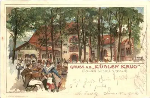 Karlsruhe - Gruss aus dem Kühlen Krug - Litho -769660