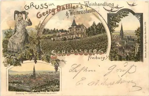 Freiburg im Braeisgau - Gruss vn Georg Dattlers Weinhandlung - Litho -769672