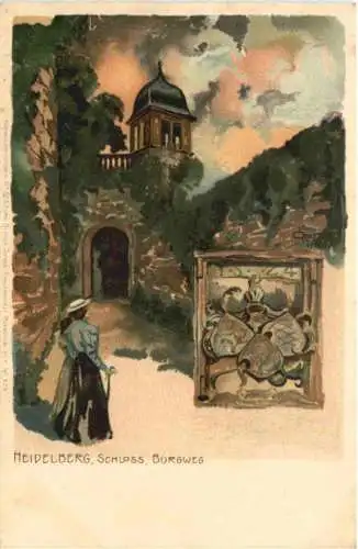 Heidelberg - Schloss Burgweg - Litho -770876