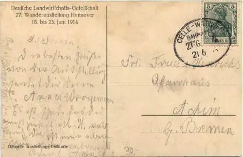 Hannover - Landwirtschafts Gesellschaft 1914 - Bahnpost Celle -771148