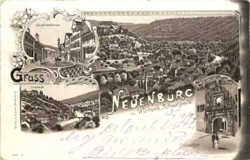 Gruss asu Neuenbürg im Schwarzwald Litho -775958