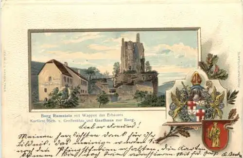 Burg Ramstein Kordel - Litho - Prägekarte -781598