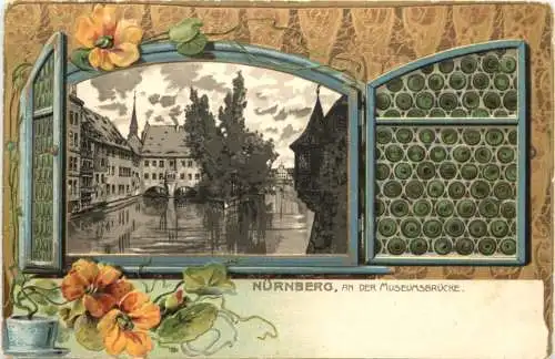 Nürnberg - An der Mseumsbrücke - Litho - Prägekarte -781594