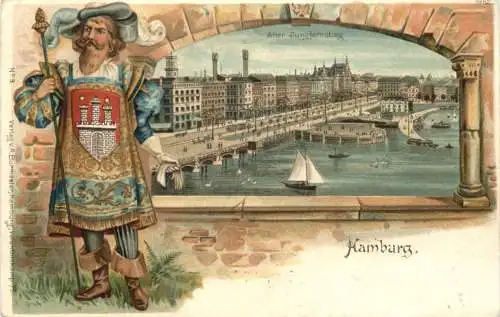 Hamburg - Litho - Prägekarte -781624