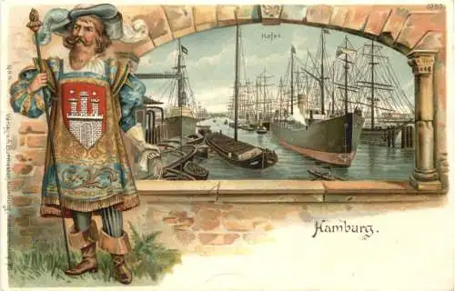 Hamburg - Litho - Prägekarte -781622