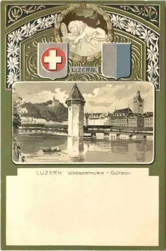 Luzern Wasserthurm - Litho Prägekarte -781738