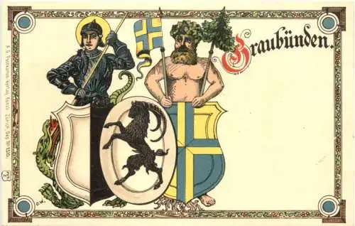 Kanton Graubünden Wappen - Litho -781776