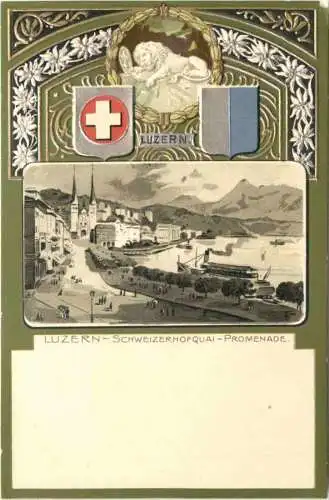 Luzern Schweizerhofquai - Litho Prägekarte -781740