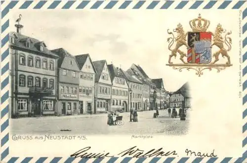 Gruss aus Neustadt a. S. - Marktplatz - Litho Prägekarte -781796