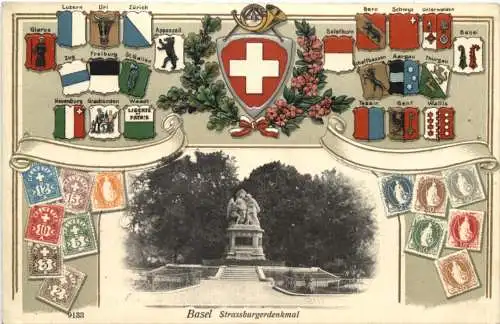 Basel - Strassburgerdenkmal - Litho Prägekarte -781706