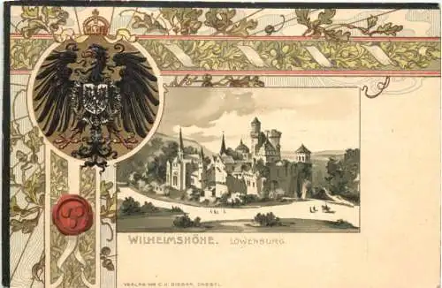 Wilhelmshöhe Löwenburg - Litho Prägekarte -781938