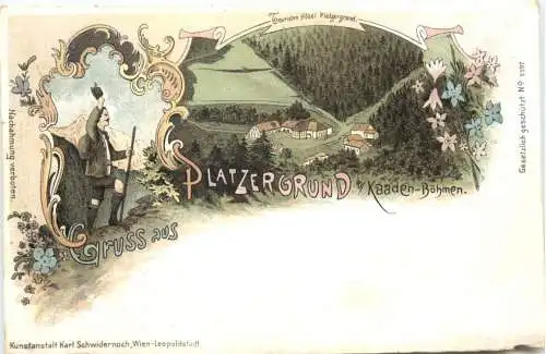 Gruss aus Platzergrund bei Kaaden Böhmen - Litho -782024