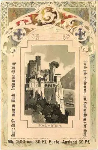 Burg Rheinstein - Litho Prägekarte -781962