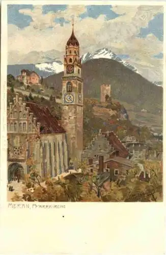 Meran - Pfarrkirche - Künstler Zemo Diemer - Litho -782134