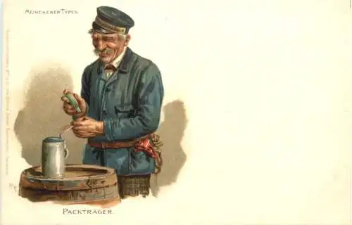 München - Münchner Typen - Packträger - Litho -782198