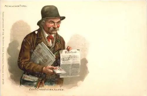 München - Münchner Typen - Zeitungsverkäufer - Litho -782194