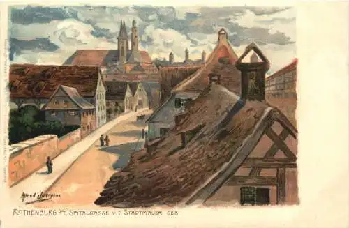 Rothenburg o. T. - Spitalgasse - Künstler Alfred Jürgens - Litho -782182