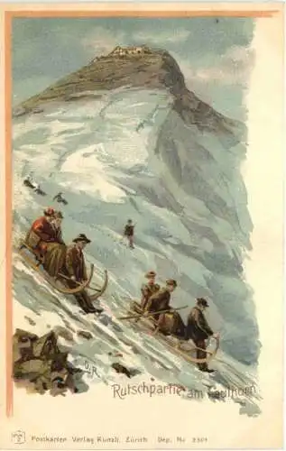 Rutschpartie am Faulhorn - Künstler O. Rudolf - Litho -782146