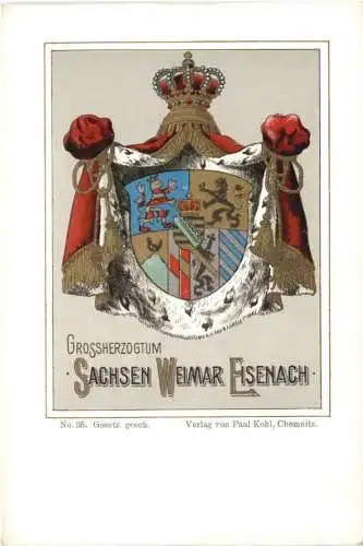 Grossherzugtum Sachsen Weimar Eisenach - Wappen - Litho -782448