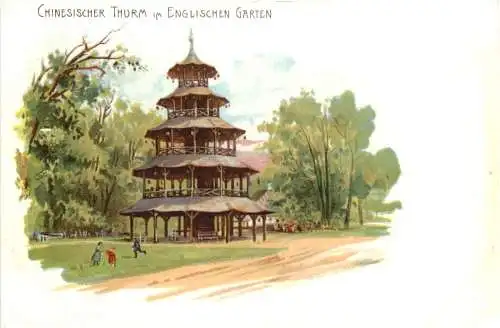 München - Chinesischer Thurm - Litho -782416