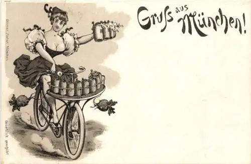 Gruss aus München Bier Fahrrad - Litho -782478