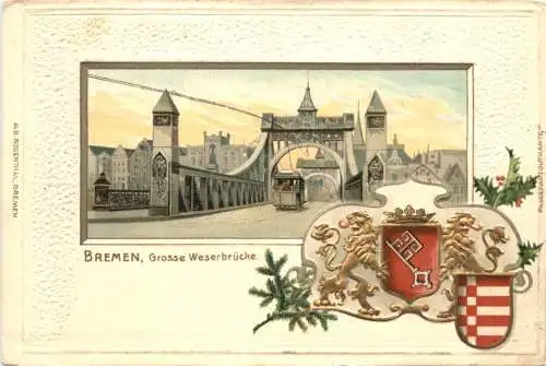 Bremen - Grosse Weserbrücke - Litho -782564