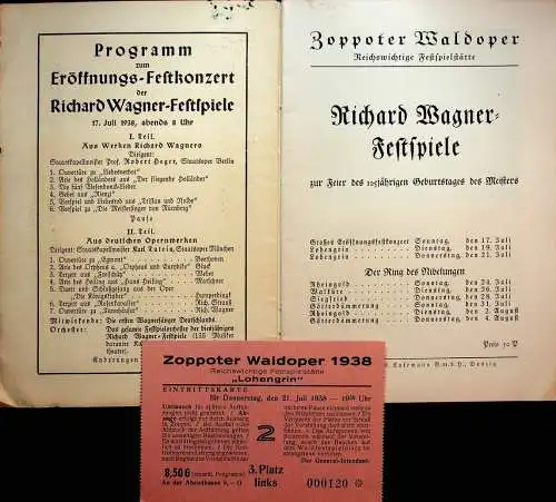 Zoppot- Broschüre Richard Wagner Festspiele 1938 mit Eintrittskarte -S561